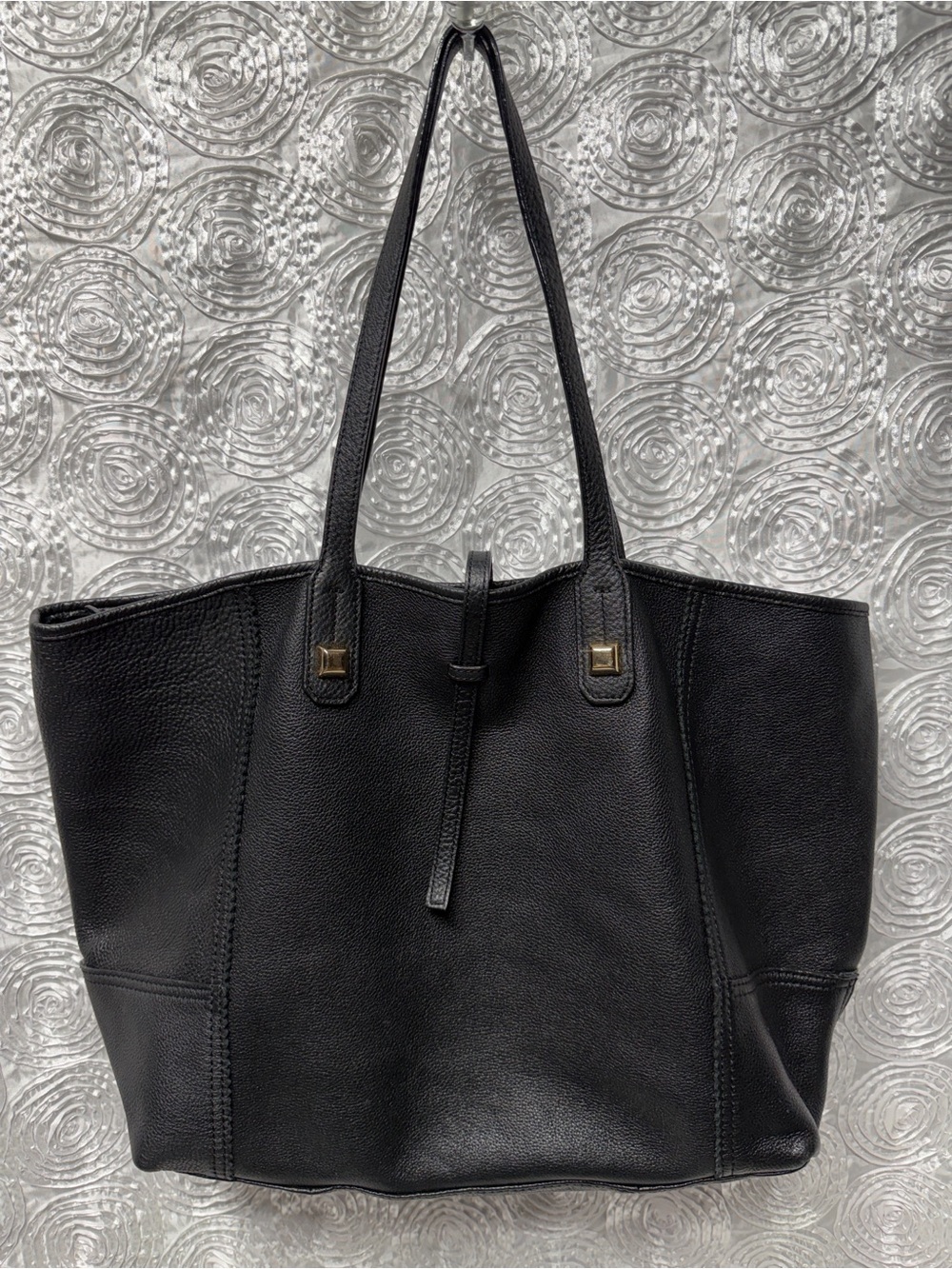 Stella & Dot Black Leather Tote with Subtle Metal Accents